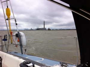 Leaving The Medway 3rd May after anchoring in Stangate Creek