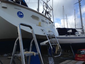 I'm polishing. Starboard last third of transom done!! The vertical ine between the R and F of Orford..